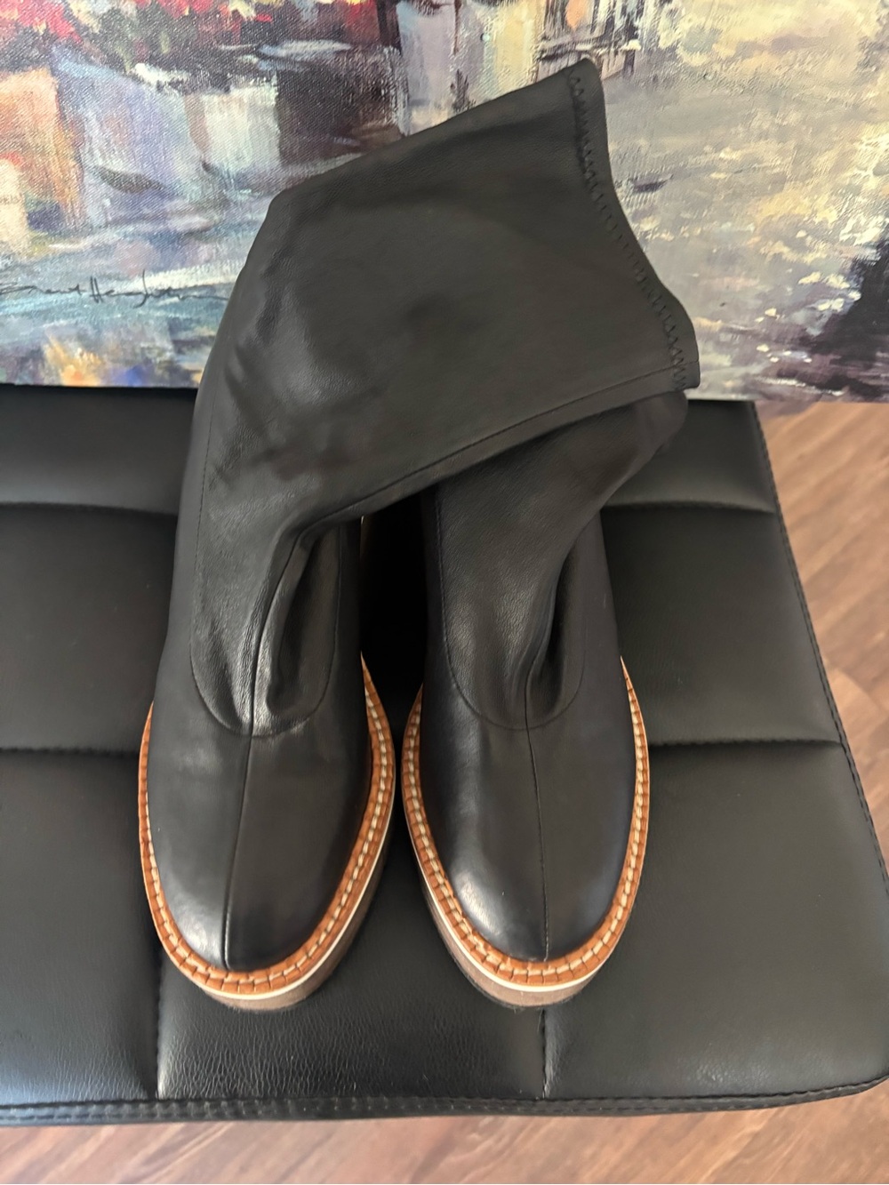 Robert Clergerie Black Leather Ankle Booties with Brown Welt